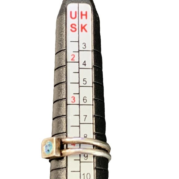 Vintage 925 Sterling Silver Ring Blue Topaz Square setting w/Round Stone Size 4 - Picture 8 of 8